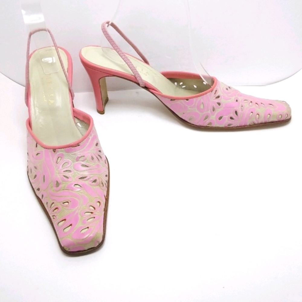 MELIA Vintage Italian Pale Pink Leather Mules/Sandals with Cutouts EUC